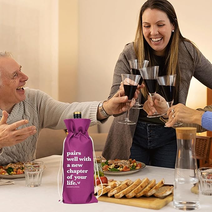 XFW Purple Funny New Chapter Wine Bag New Beginnings Gifts for Women Men Farewell Gifts for Friends Going Away Gifts for Coworkers Women Men Moving Away Gifts for Friends New Teacher Gifts