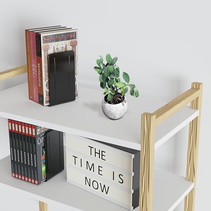 Acrimet Plastic Bookends for Bookcases, Shelves and Desktop, Plastic Book Holders (Black Color) (1 Pair)