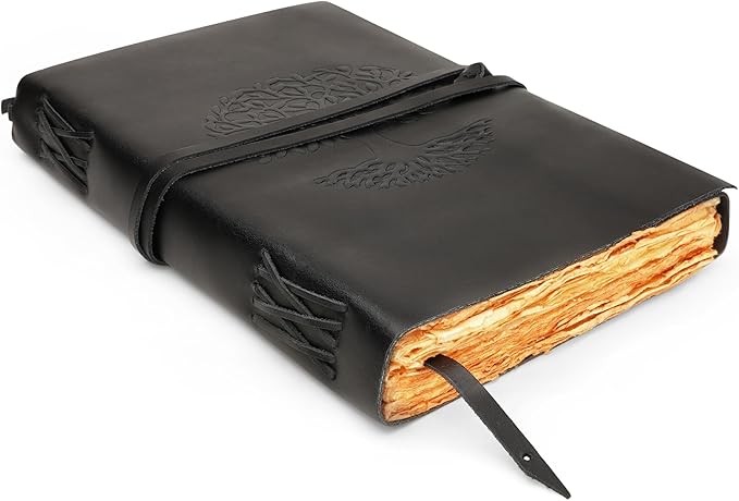LUXEORIA Tree Of Life Leather Journal for Women and Men, Handcrafted Leather Journal for Writing Womens, Sketchbook, Travel Diary with Unlined Deckle Paper, Black 8x13