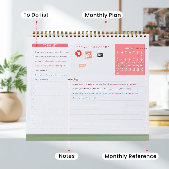 Desk Calendar 2025-2026,July 2025 to Dec 2026 18 Months Standing Flip Desk Calendar with Stickers,10" x 8" Desktop Calendar for Home Office School,Green