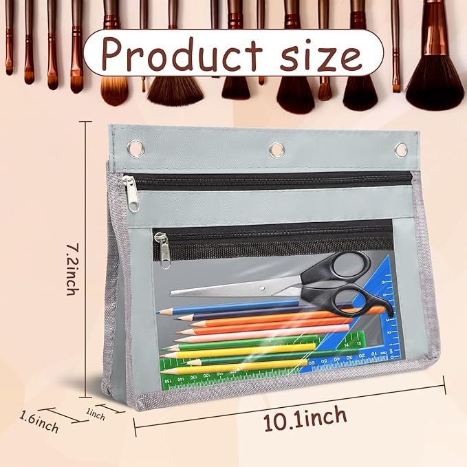 YoeeJob 1 Pack Pencil Pouch for 3 Ring Binder, Expandable Binder Pouches with Zipper, Large Capacity Pen Holder Case with Clear Window School Class Office Organizers, Grey