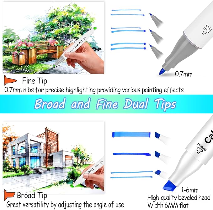 Caliart 180 Colors Fine & Chisel Alcohol Markers for Adult Coloring Book, Dual Tip Artist Sketch Art Markers, Aesthetic Cute Preppy Stuff School Supplies, Pens for Lettering Drawing Cards Planner