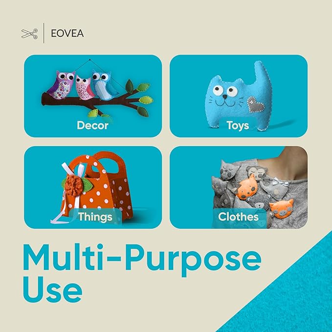 EOVEA | Acrylic Felt Fabric by The Yard - Non-Stiff, Soft Material - 72" Wide - 1.6mm Thick Felt Sheets for DIY Crafts, Sewing, Upholstery, Cushion, Padding(Turquoise, Half Yard)