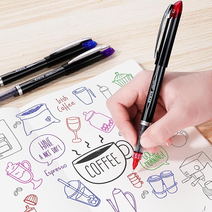 EYEYE 0.5mm Rollerball Pens 6 Assorted Colors, Extra Fine Point Needle Pen Quick Dry, Liquid Ink Pens Fine Point Smooth Writing Pen for Journaling, Note Taking, Office, School Supplies