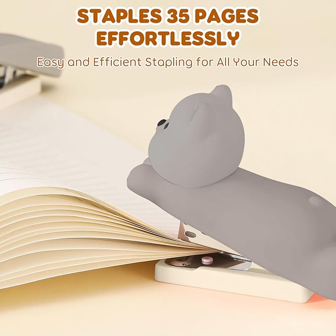 Honagu Mini Cute Animal Stapler with Staples, Cartoon Stereoscopic Silicone (PVC) Stapler, Labor-Saving Office Supplies for Students Kids (Gray Puppy)