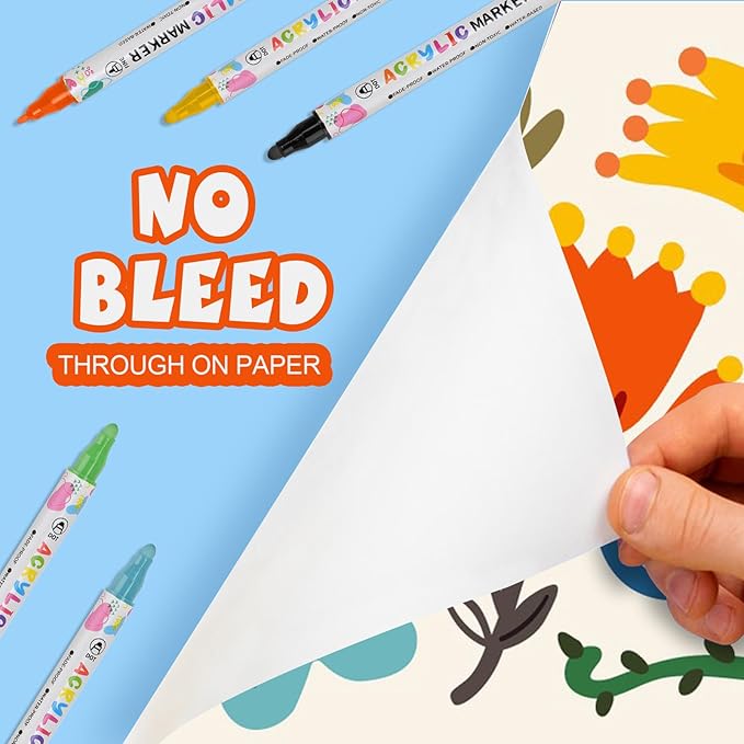 100 Colors Acrylic Paint Pens, Dual Tip Acrylic Paint Markers for Paper, Wood, Canvas, Stone, Rock Painting, Glass, Fabric, DIY, Ceramic, Art Supplies for Kids and Adults Drawing (Dot + Fine)