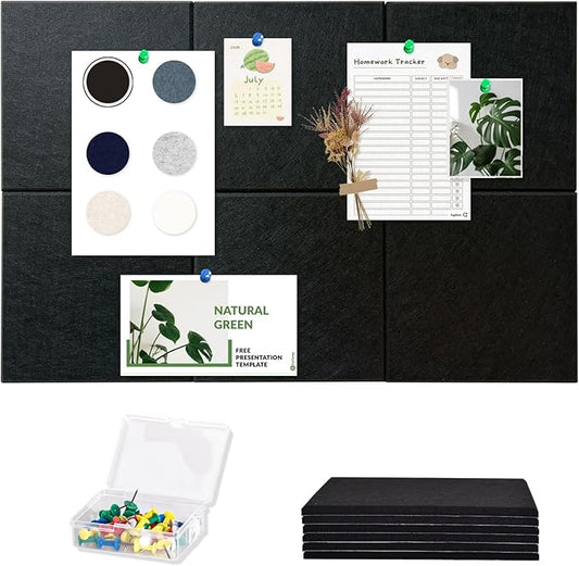 Large Cork Board for Wall with Pins, 36" x 24" Bulletin Board Self-Adhesive Pin Board | Customized 6 Packs Felt Tiles for Office Home Wall Decor, Black