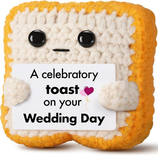 Wedding Gift for Couple, Bride and Groom - Funny Crochet Toast Keepsake - Unique Bridal Shower, Engagement Gift for Mr & Mrs - Cute Home Decor & Card Alternative