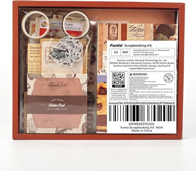 Funto Scrapbooking Kit(155 PCS), Warm Mail Series-Cocoa Brownie, Perfect for Bullet Scrapbooking Materials, Planner DIY Arts Craft Collage