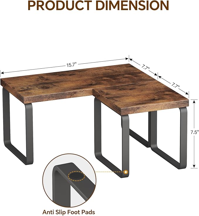 Homeiju Wooden Desktop Organizer Shelf, 2-Tier Adjustable Freestanding Bookshelf Desk Shelf, Stackable Desk Organizer for Office, Dorm, Bedroom, Space Saving, Easy Assembly, Rustic Brown (1 Pack)