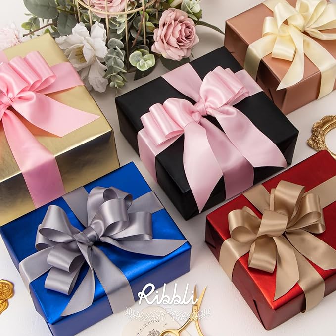 Ribbli Double Faced Light Pink Baby Pink Satin Ribbon,1” x Continuous 25 Yards,Use for Bows Bouquet,Gift Wrapping,Baby Shower,Floral Arrangement