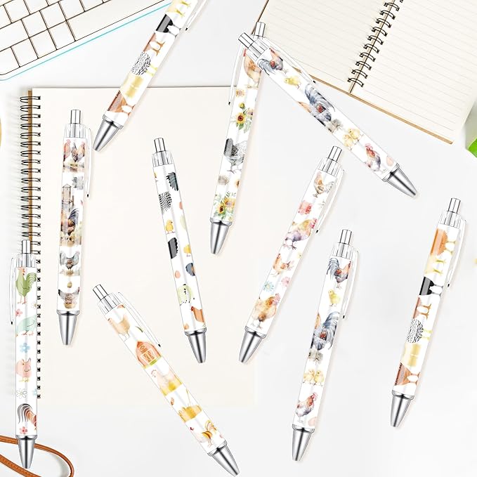 Chicken Ballpoint Pens Gifts - 24PCS Cute Roosters Pens Set Retractable Farm Animals Pens Smooth Writing Cartoon Chicken Pens for Office Stationery School Supplies for Women Teacher Gift