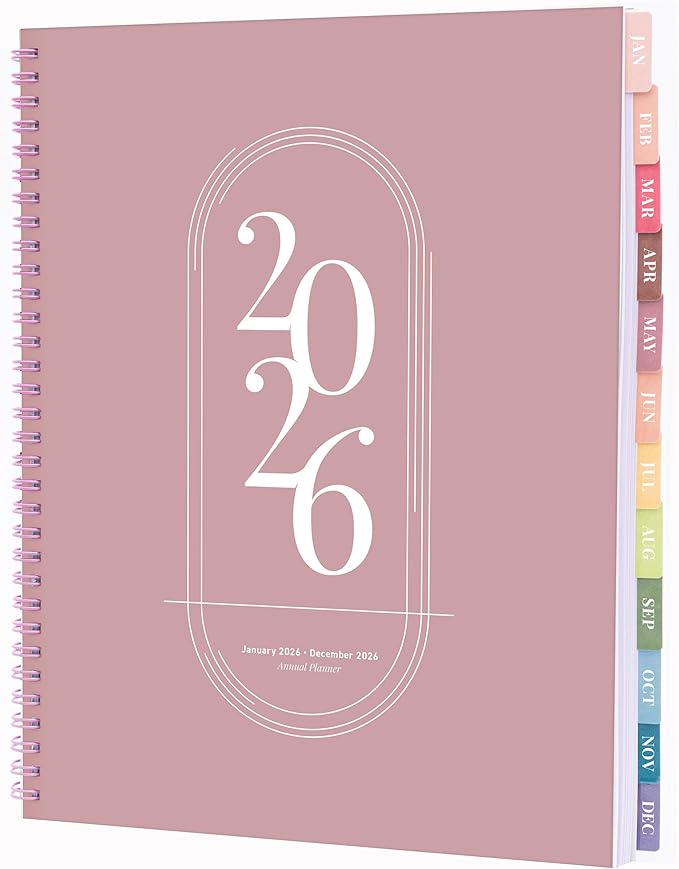 Rileys 2026 Planner, Agenda Planner With Weekly And Monthly View, Daily Agenda Book And Yearly Planners Calendar Book, Spiral Bound With Tabs, Notes, Goals And Holidays (Pink, 8.5 x 11 in)
