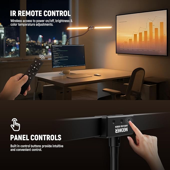 NEEWER Entry Level Version 32" LED Desk Clamp Lamp for Home Office & Dorm, 20W Dual Computer Monitor Architect Light Bar, Flexible Overhead 2200lux/Remote/5 Modes CRI80+ for Designer Drafting, N21