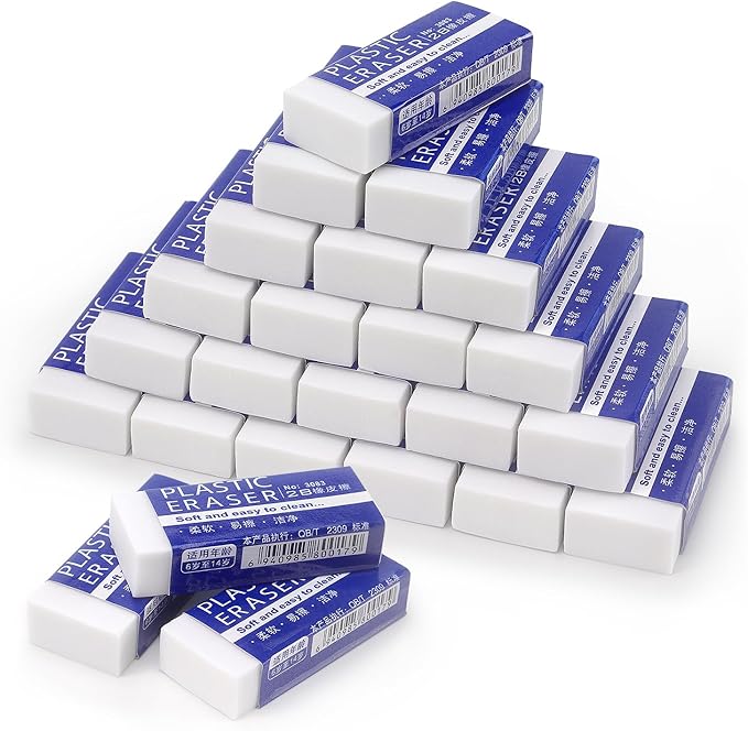 Tamaki 24 Pack Pencil Erasers, Large White Erasers for School Office, Art Erasers for Drawing