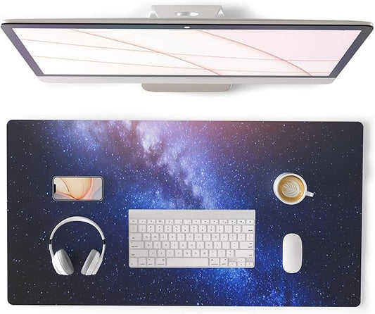 QIYI Large Desk Pad, Milky Way Mouse Pad Desktop Decor, Waterproof PU Leather Desk Cover Protector, Desk Accessories for Office Home Work Writing Gaming 31.5" x 15.7" - Blue Galaxy