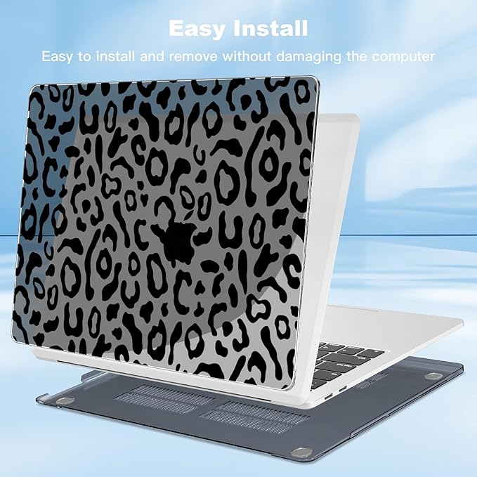 Teryeefi for MacBook Pro 13 inch Case A2338 M2 M1 Chip A2251 A2289 A2159 A1989 A1706 (2025 2024 2023 2022-2016), PC Hard Shell with Keyboard Cover Trackpad Film Type C Adapter - Black Leopard Skin 132