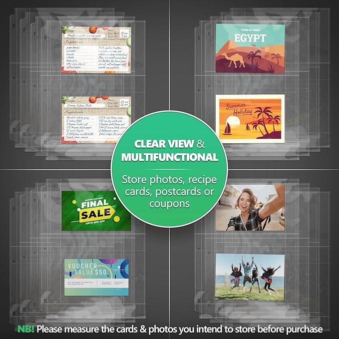 Full Size 4x6 for 8.5x11 Pack of 25 Recipe Card Protectors Top-Loading Crystal Clear Recipe Card Sleeves with 2 Pockets for 3 Ring Binder, Plastic Index Card Protector for Kitchen Cookbook