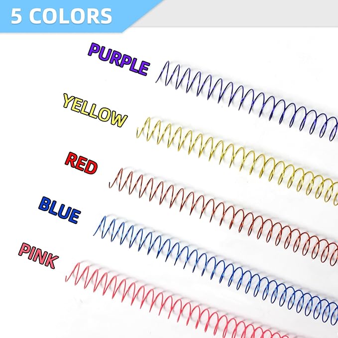 RAYSON 15.9mm Spiral Wire Coil Binding, 3:1 Pitch, 5/8" Metal Coils Spiral Binding 140 Sheets Capacity, Multicolor Color & Pack of 100