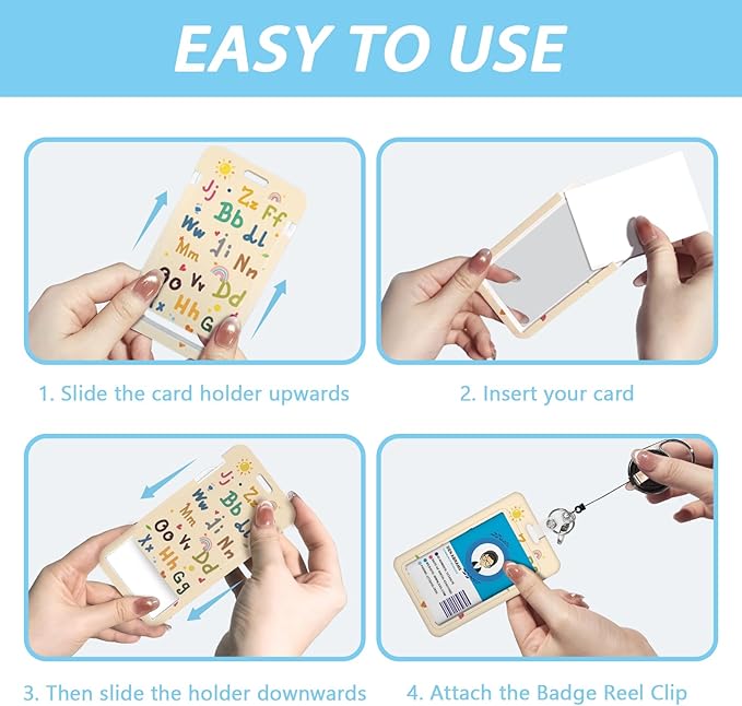 Gctriki Teacher Lanyards for ID Badges, Cute Retractable Badge Reel Heavy Duty with Carabiner Clip, English Letter ID Badge Holder with Lanyard, Retractable Keychain Name Badge Teacher Student Gifts