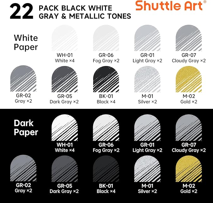 Shuttle Art Colored Pens, 22 Black White Gray & Metallic Tone Colors Cute Journal Pens 0.6mm Fine Point Colored Gel Pens for Black Paper Writing Drawing Journaling Note Taking School Office Home