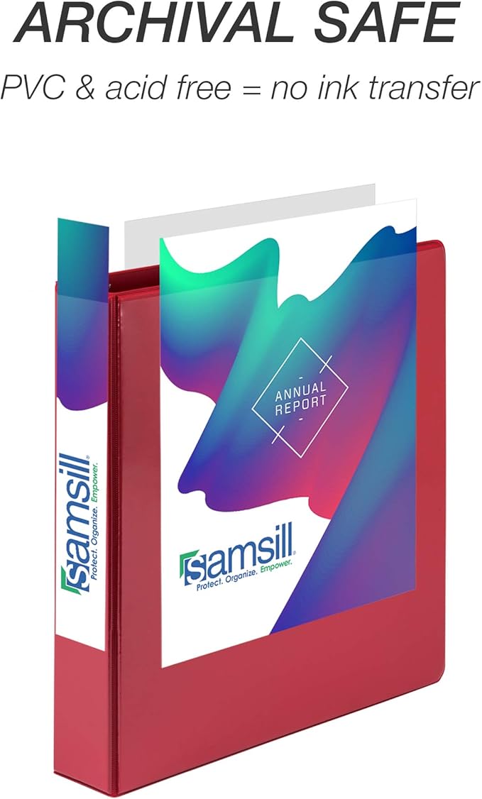 Samsill Durable 1.5 Inch Binder, Made in the USA, Round Ring Customizable Clear View Binder, Red, 4 Pack (MP48453)