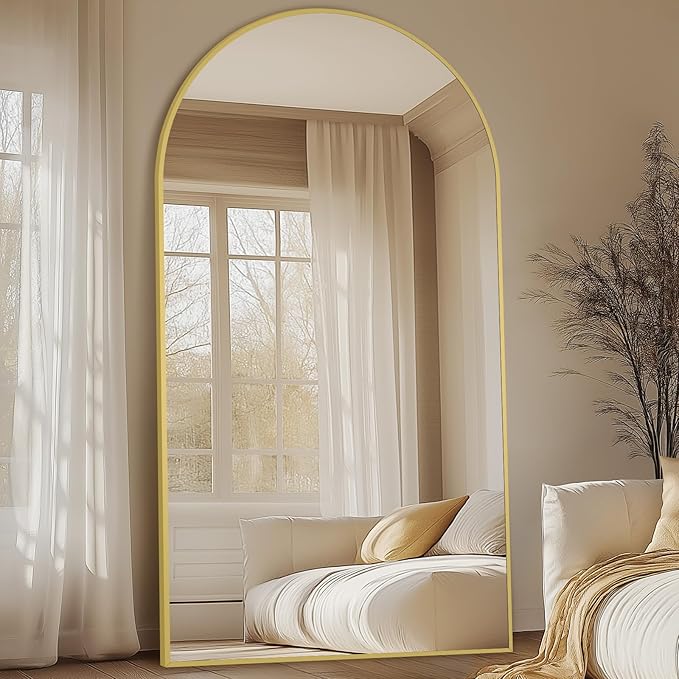 MELOMOIR 82"x44" Oversized Floor Mirror Freestanding, Arched Full Length Mirror for Bedroom Living Room Dressing Room Gym Yoga Hair Salon, Gold Mirror Full Length with Shatterproof Tempered Glass