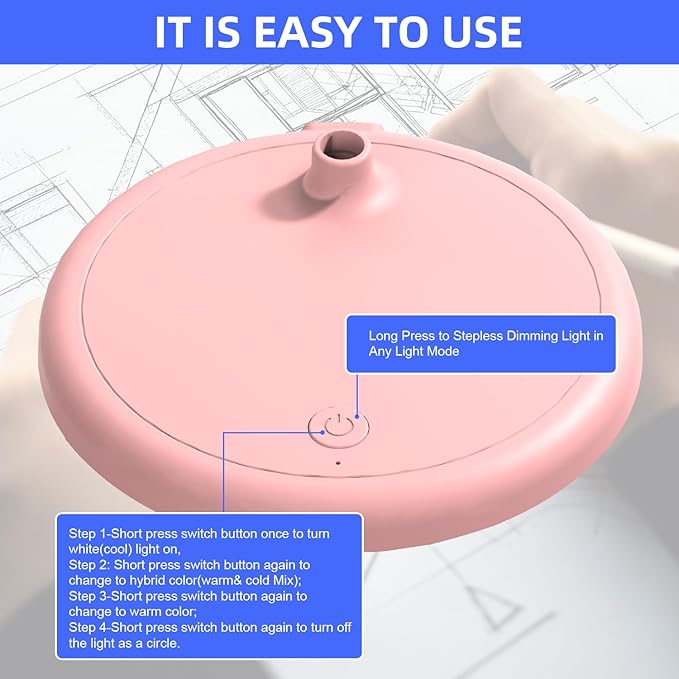 LED Desk Lamp for Home Office,3 Light Colors, Table Lamp,Dimmable Reading Light for Bedside Small Desk Lamp for College Dorm Room,Bedroom Desk Light Pink