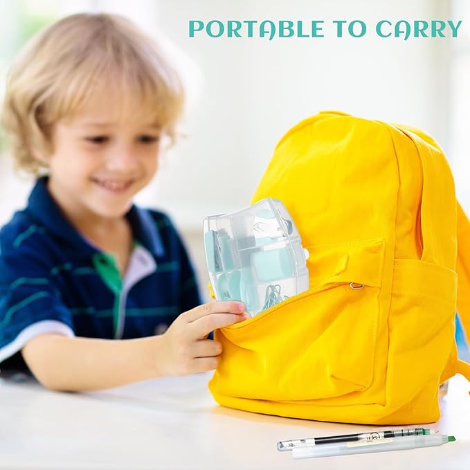 Colarr Mini Office Supply Kit Includes Stapler Tape Dispenser Staple Remover Paper Clips Scissor Staples Pen Sharpener Note Small Telescopic Knife for Office and School Clerk Student (Green)