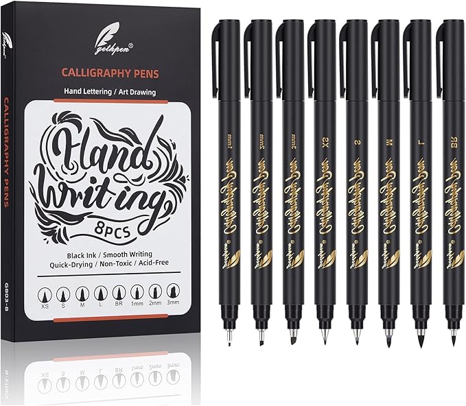 Calligraphy Pen,Calligraphy Pens for Writing, Brush Pens Calligraphy Set for Beginners, Calligraphy markers, Black Archival Ink Pens,Hand Lettering Pen for Art Drawing, Sketching,Scrapbooking