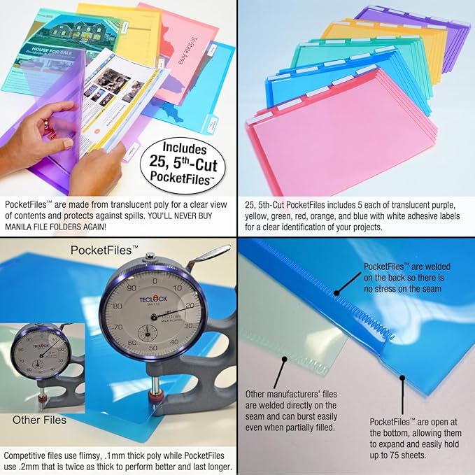 Ultimate Office StationMate Desktop Organizer (Includes 25, 5th-Cut PocketFiles). Complete Project Manager and File Sorter for The Office or Home with an Incline Design Puts All Files in Clear View