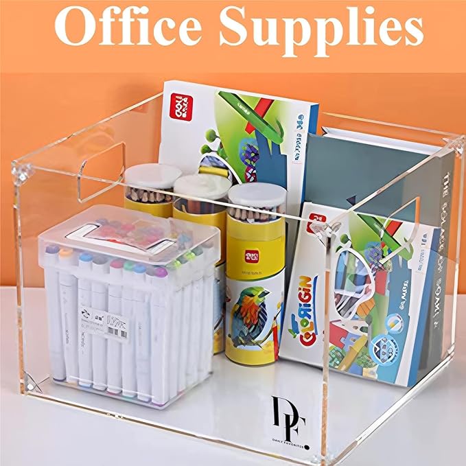 DF Acrylic File Holder with Handles - Acrylic File Organizer - Clear File Box for Letter Size/A4 Folder Holder - Desktop Hanging File Organizer (Without Partition)