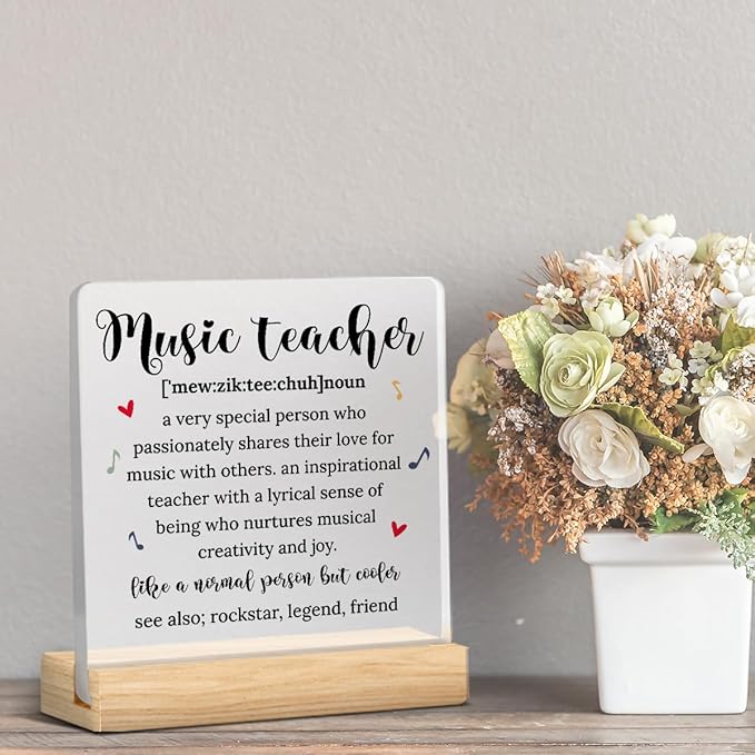 Music Teacher Appreciation Gifts for Women Teacher Men Birthday Thank You Gifts Ideas for Teachers Office Desk Decor for Home Acrylic Sign Christmas Gift