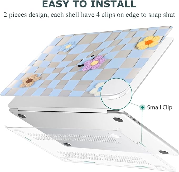 DTangLsm for MacBook Pro 13 inch Case 2025 2024-2016 M2 M1 A2338 A2289 A2251 A2159 A1989 A1706 A1708, Gingham Fluffy Plastic Hard Shell Cover for MacBook Pro 13.3 + Keyboard Cover, Blue Checkerboard