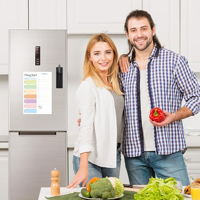 60 Sheet Meal Planner for Fridge with Pen Holder, Magnetic Weekly Meal Planner & Grocery List with Tear-off Shopping List for Meal Prep, 7x10''-Colored Lines