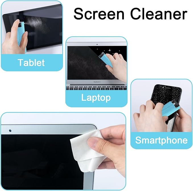 Screen Cleaner Touchscreen Mist Spray, walrfid Cleaning Kit for Electronic Phone TV, Laptop, Tablet, PC, Computer LCD Flat Screens, Eyeglasses, Compatible with iPhone iPad MacBook Pro - LightBlue