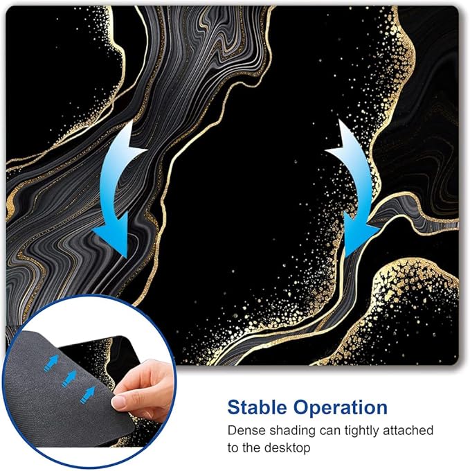 Mouse Pad Marble, Cute Personalized Mouse Pads with Design, Square Washable Cloth Mouse Mat, Gaming Office Home Non-Slip Rubber Base Computer Mousepad, Black Gold Marble