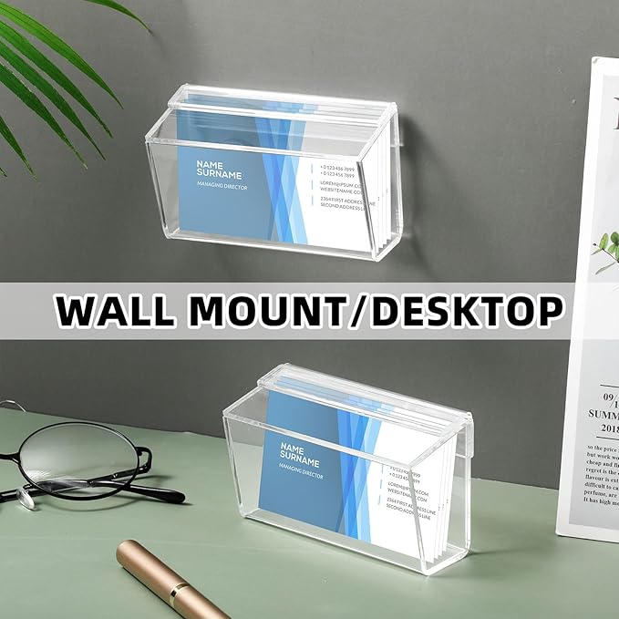 2 Pieces Business Card Holder with Lid, Wall Mount Outdoor Acrylic Business Card Box, Clear Waterproof Holder with Tape for Outdoors Office Desktop Countertop Store