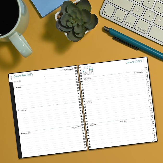 2026 Planner - Planner 2026 from January 2026 to December 2026 with 12 Monthly Tabs, Flexible Cover, Inner Pocket, 8.5" x 11", Black