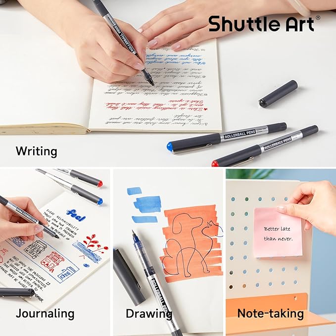 Shuttle Art RollerBall Pens, 25 Pack(21 black 2 blue 2 red) Fine Point Roller Ball Pens, 0.5mm Liquid Ink Pens for Writing Journaling Taking Notes School Office