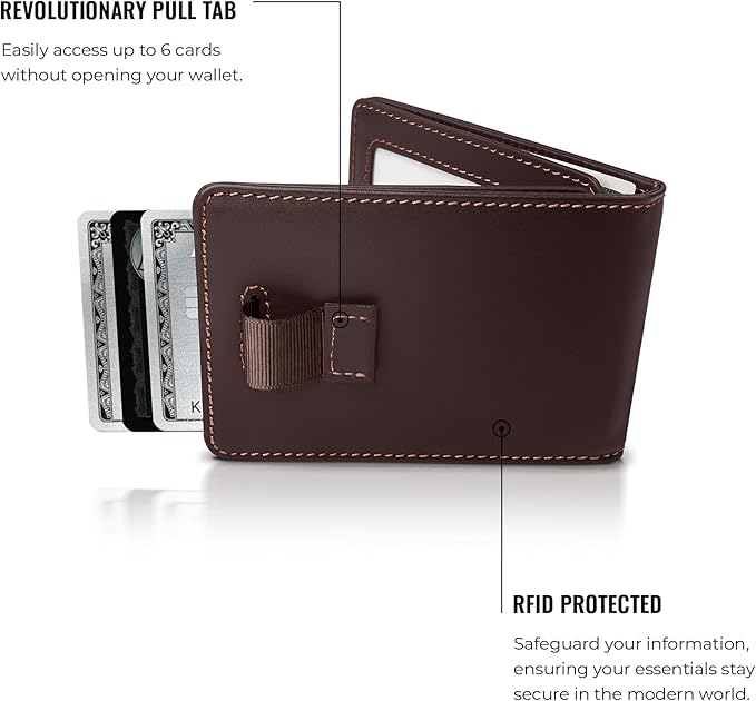 Kings Loot Wallet for Men | Minimalist Slim RFID Blocking Leather Design with Cash Pocket & Card Pull Strap | Holds 1-15 Cards | Stylish & Durable Wallets (Umber)