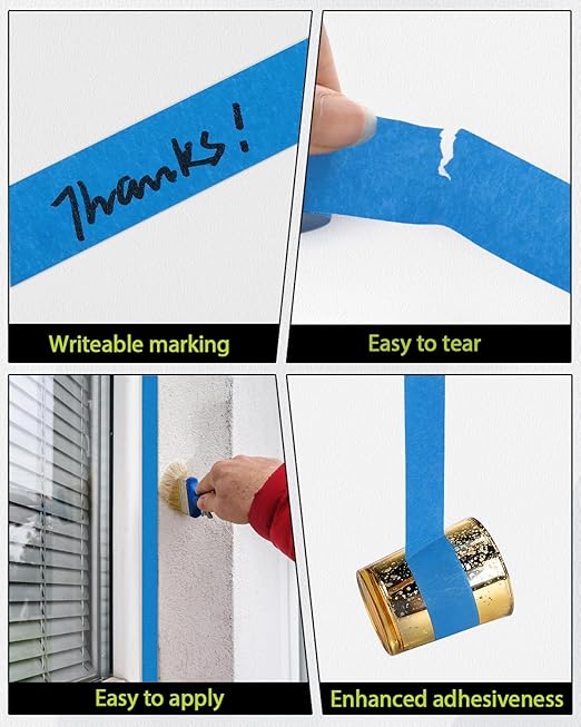 Lzerking Painters Tape 16 Rolls (Total 960 Yards) 0.94 Inch x 60 Yards Masking Tape Blue Paint Tape for Walls, Wood, Glass No Residue, Easy Tear