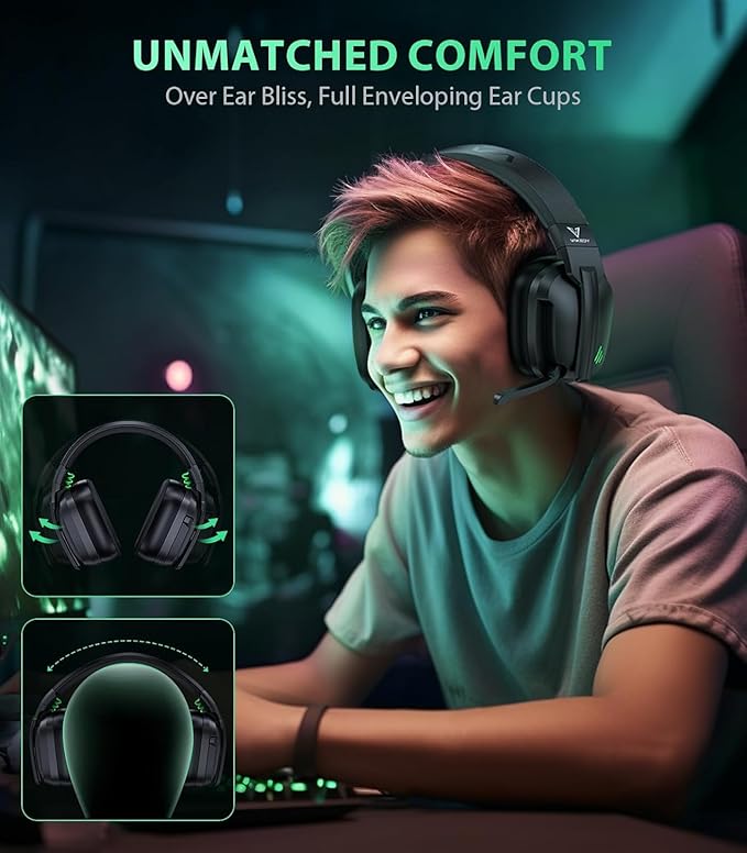 HW11 Wireless Gaming Headset for PS5,PS4,PS4 Pro, Switch,Mac,Bluetooth 5.3 Gaming Headphones with Noise Canceling Mic,Gamer Headphones for PC,50Hr Battery (Black)