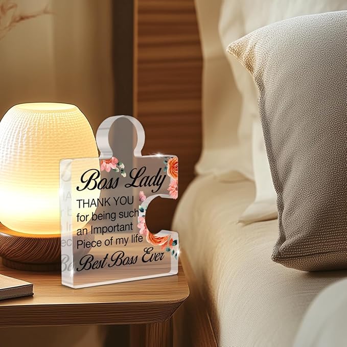 Boss Lady Gifts for Women, Best Boss Lady Ever Gift, Thank You Appreciation Gift Boss's Day Gifts for Female Bosses Leaders Managers Acrylic Puzzle Piece Desk Decorative Sign for Home Decor