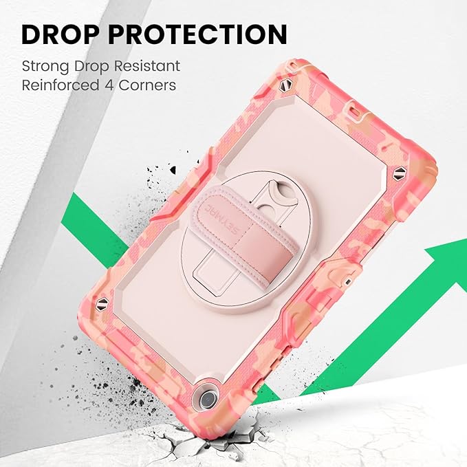 SEYMAC Case for Samsung Galaxy Tab A9+/ A9 Plus 11" (SM-X210/X216/X218), Heavy Duty Shockproof Protective Case with Screen Protector, Rotating Stand, Hand/Shoulder Strap, Multicolor/Pink