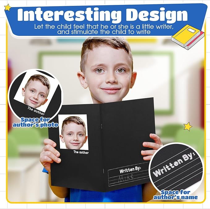 Henoyso 12 Pcs Primary Composition Notebook K-2 9 3/4 x 7 1/2 Inch Primary Journal, Back to School Supplies, Bulk Blank Writing Book for Kid to Write Draw Journal 60 Page Notebooks (Black)