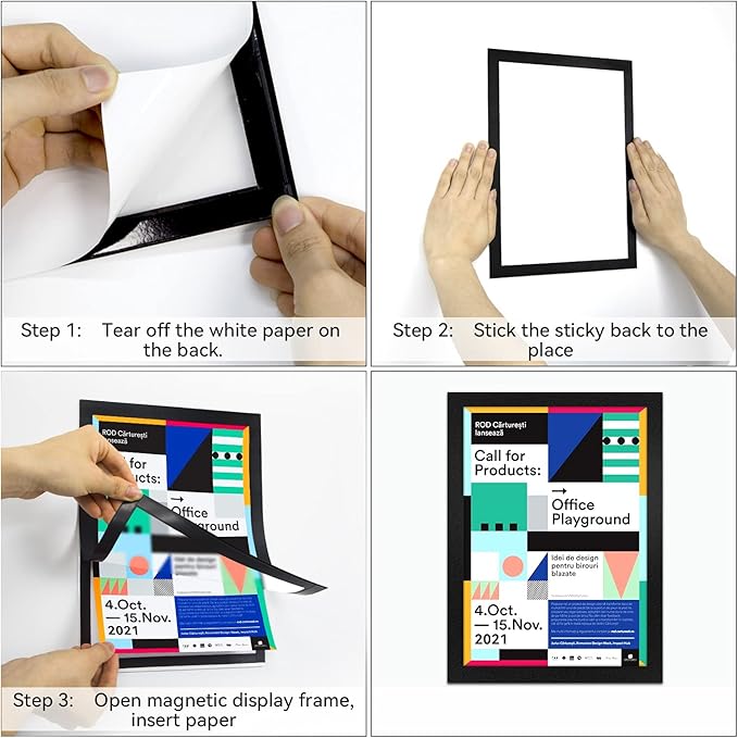 6 Pack Magnetic Sign Holder 8.5 x 11 - Refrigerator & Wall Adhesive Photo/Document Holders, Sign Holders for Door/Window, Durable Magnetic Picture Frames for Home/Office Use