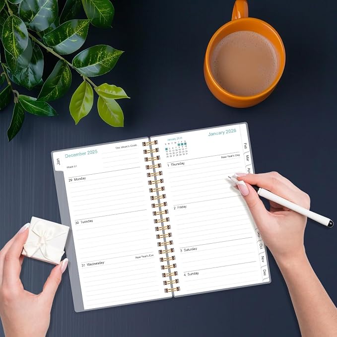 2026 Pocket Planner/Calendar - 2026 Planner from January 2026 - December 2026, Planner 2026 with 12 Tabs, Twin-Wire Binding, Inner Pocket, 3.75" x 6.75, Blue Leaf Flower