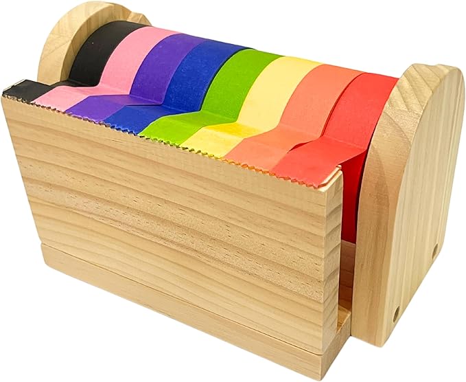 Wooden Kids Craft Tape Dispenser, Multi Roll Masking Tape Holder, Washi Tape Dispenser (Acrylic Serrated Cutter) - Perfect Craft Organizer for Children - [Masking Tape NOT Included]