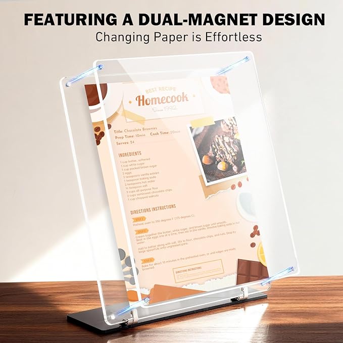 8.5"x11" Acrylic Sign Holder, 180°Adjustable Double-Sided Table Paper Display Stands For Office, Magnetic Clear Code Sign Menu Holder For Store